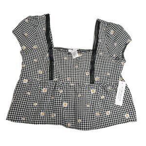 Kirius Los Angeles Top Women Large Plaid And Flowers Short Sleeves Crop Junior L